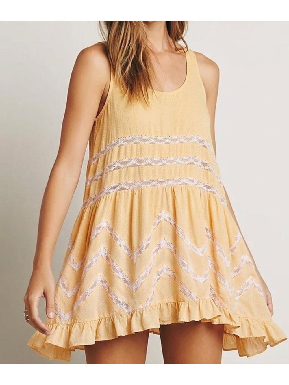 ☀️ Free People Voile Lace Trapeze Slip Dress Yellow M